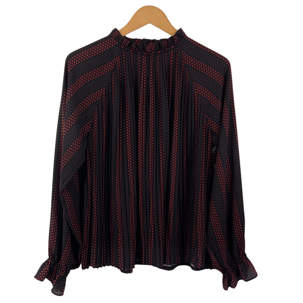 Ann Taylor Black Blouse with Red Dot Stripe